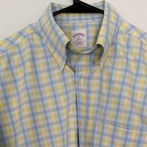 Brooks Brothers 346 Men's M Checkered Button Down‎ Shirt Long Sleeve Blue&Yellow